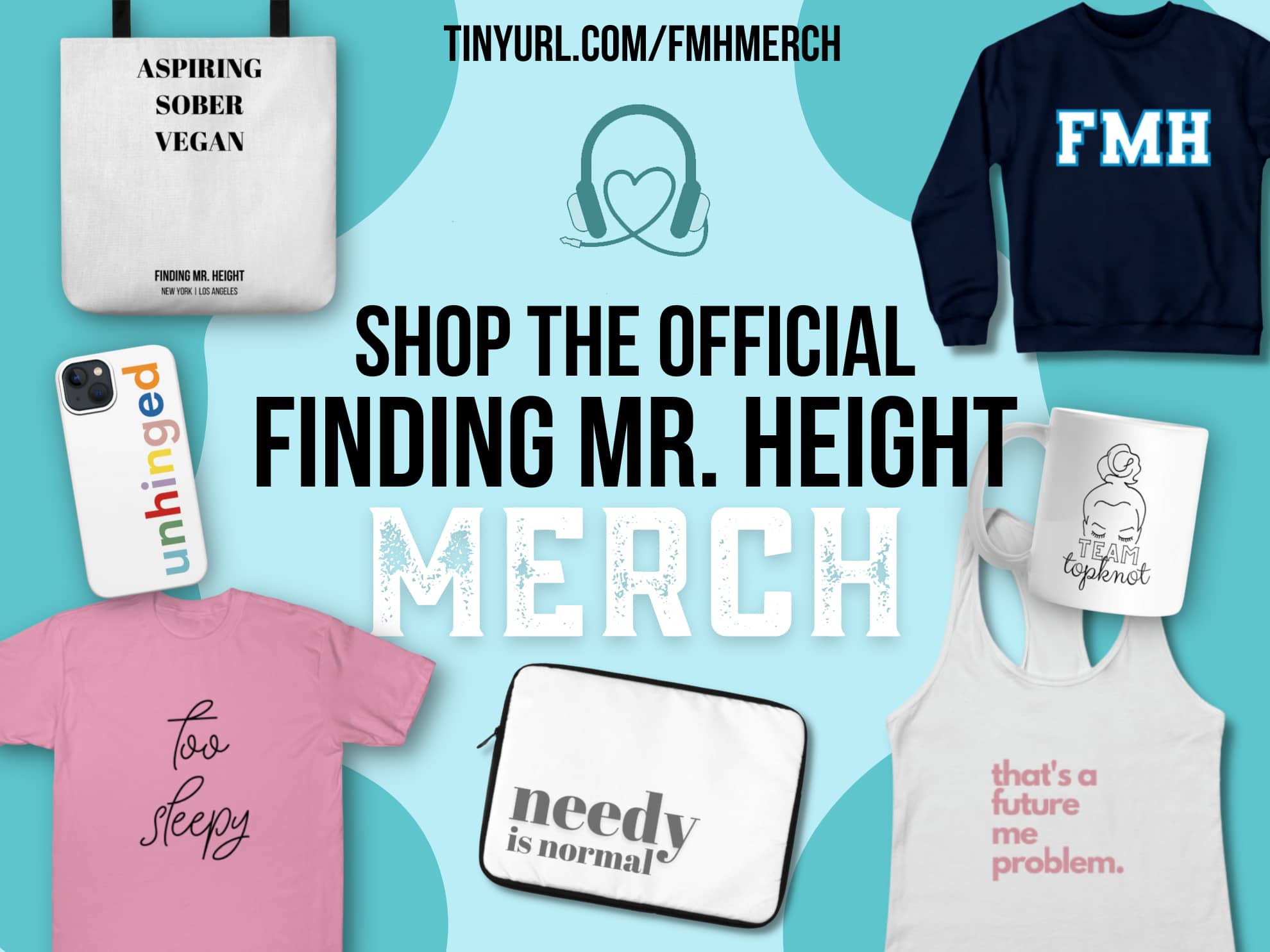 Graphic collage of FMH Merch